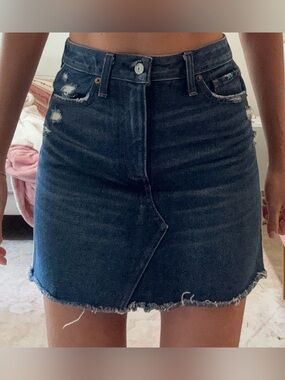 Abercrombie & Fitch Dark Blue Distressed Denim Mini Skirt